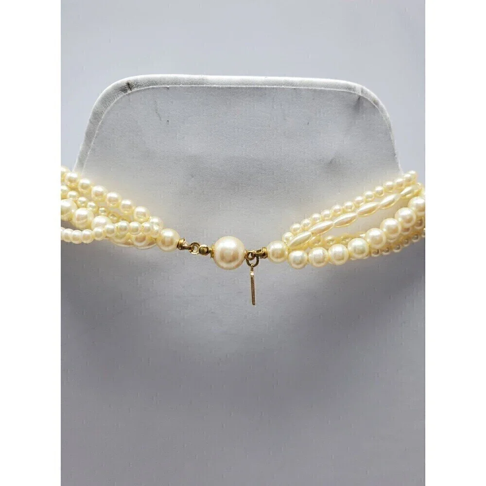 VINTAGE MARVELLA IVORY FAUX PEARL 4 STRAND TWIST NECKLACE FASHION JEWELRY